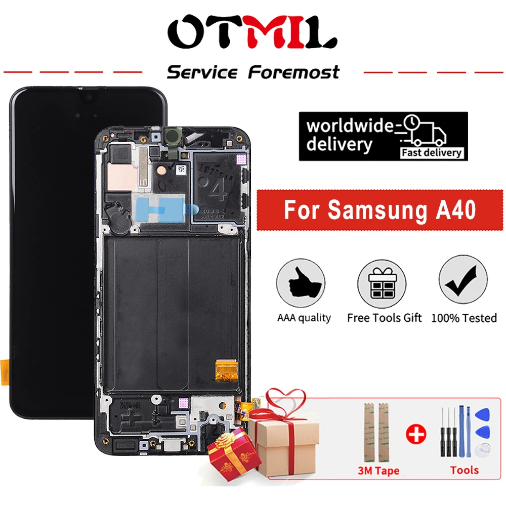 

OTMIL Super AMOLED For Samsung A40 2019 A405 LCD Display Touch Screen Digitizer with Frame Repair parts For SM-A40 A405F/FN/DS