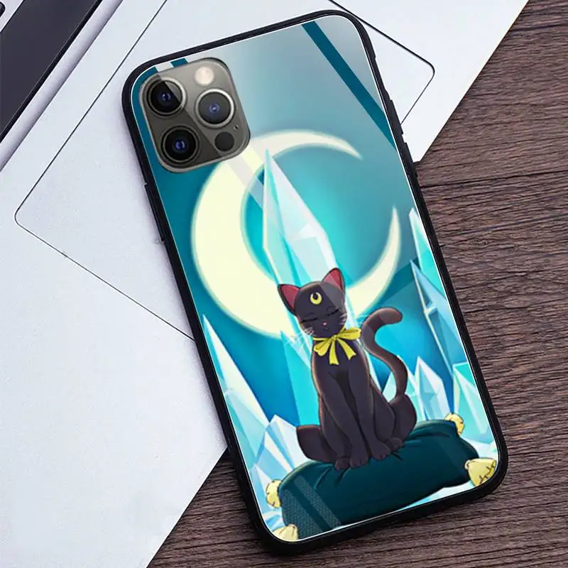 

Sailor moon cat Phone Cases Tempered Glass For iPhone 12 Pro Max Mini 11 Pro XR XS MAX 8 X 7 6S 6 Plus SE 2020 case