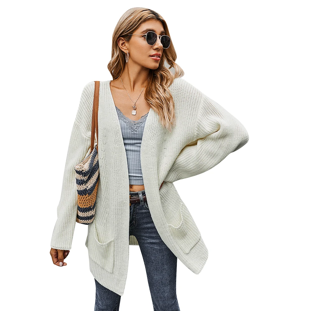 

Solid Long Cardigan Knitted Sweater Women Autumn Winter Long Sleeve V neck Jumper Cardigans Casual Pockets Pull Femme Coat D30