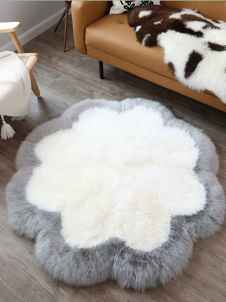 구매 꽃 모양의 정품 양모 모피 깔개, 따뜻한 부드러운 진짜 양 모피 지상 매트, 모피 머리맡의 카펫을 선택