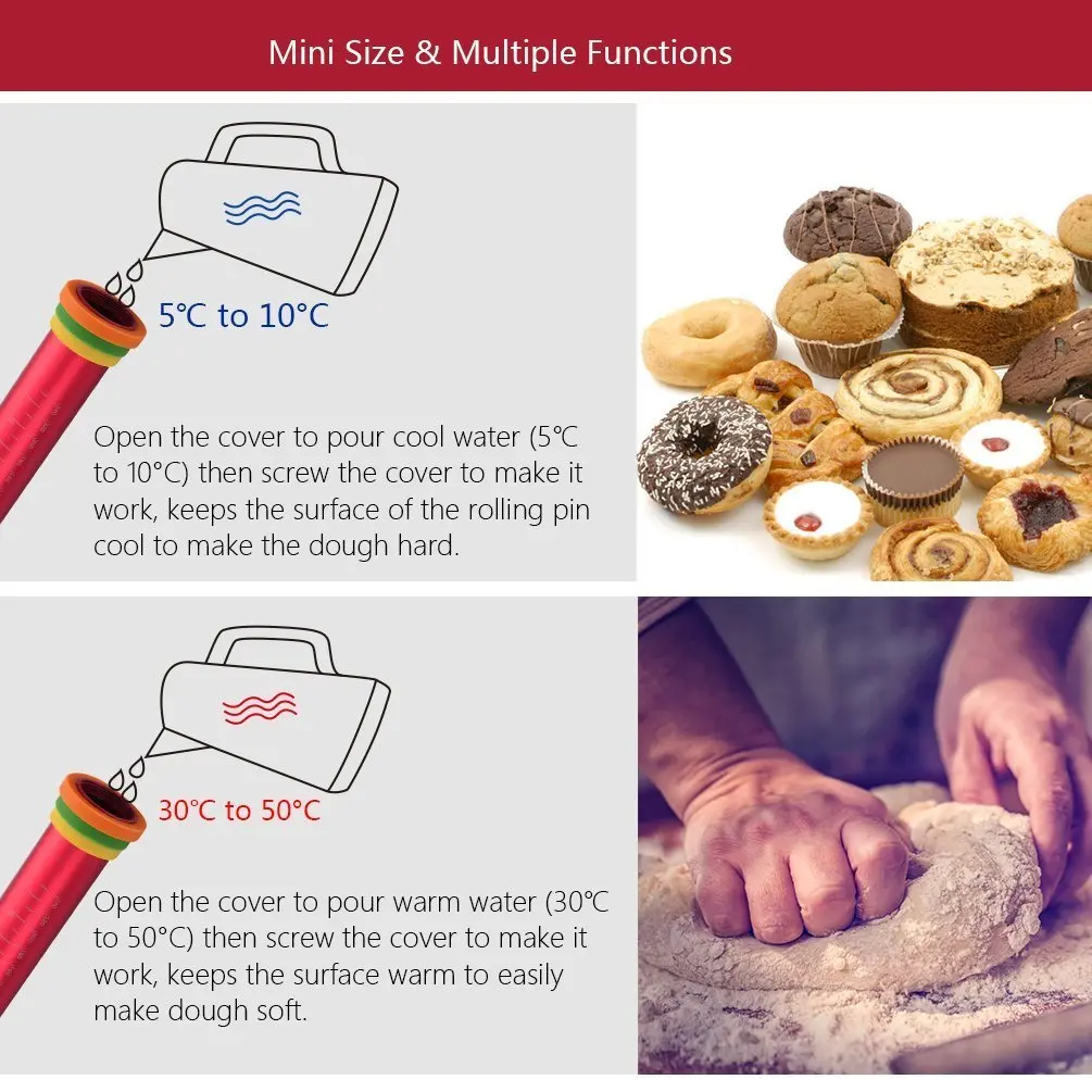 

Rolling Pin Aluminum Alloy Non-stick Dough Roller Adjustable with Measurement Marking and Removable Silicone Thickness Rings