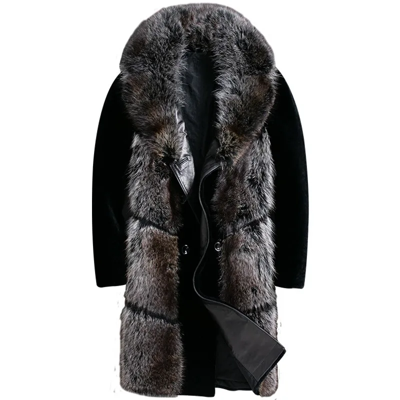 

Winter Luxury Real Fur Middle Length Sheepskin Genuine Leather Overcoat Men Sheep Shearing Coat Fashion Warm Natural Fur Coats