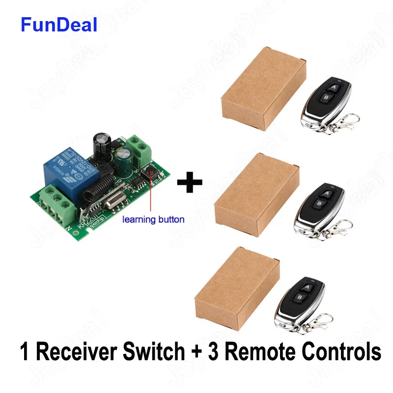 FUNDEAL 433MHz Universal Wireless RF Remote Control Switch AC 110V 220V 10A Relay Smart Switch Controller For Household Lighting