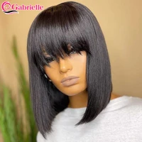 gabrielle blunt cut human hair wigs with bangs brazilian straight short bob wig for black women full machine made glueless wig