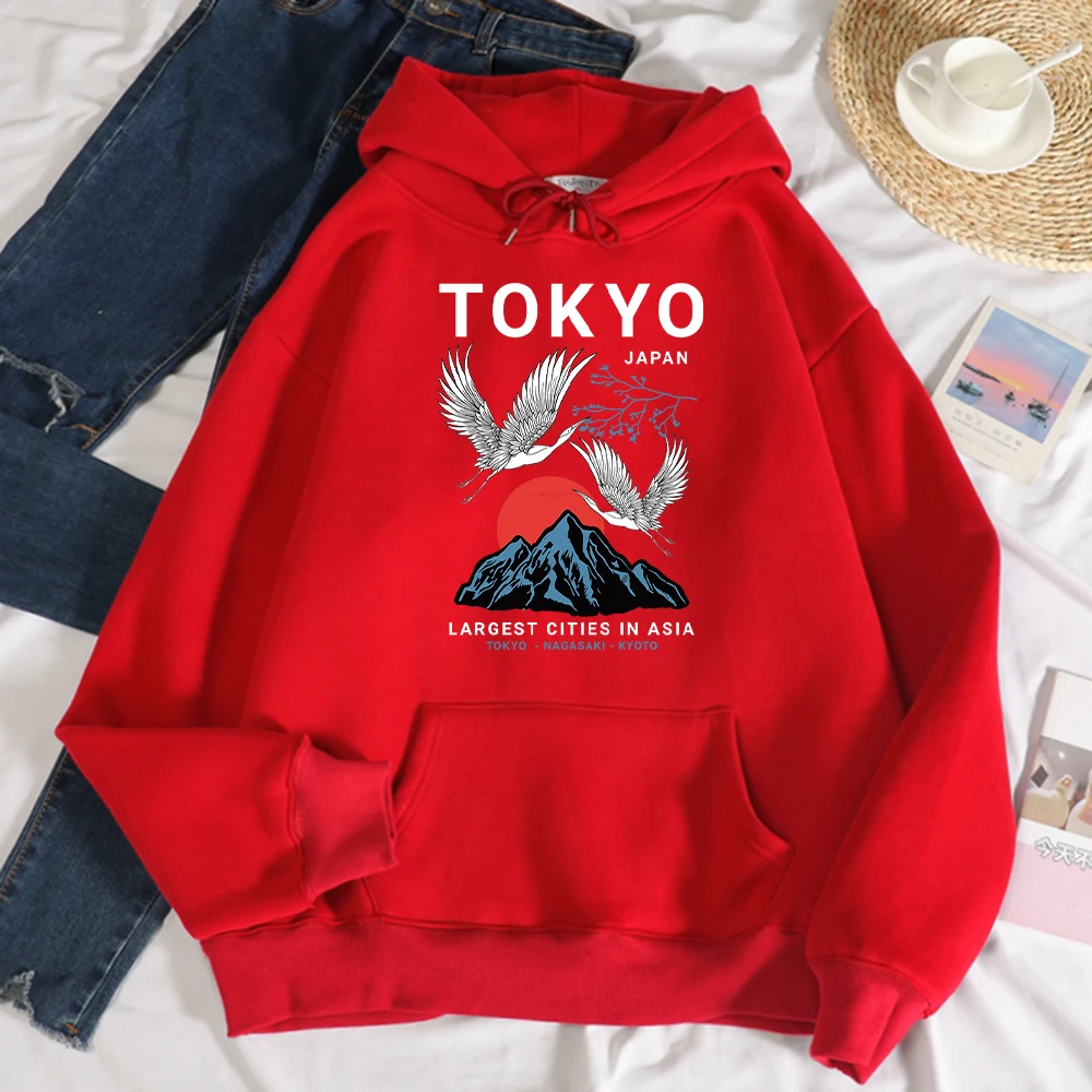 

Tokyo Nagasaki Kyoto Crane Mountain Print Hoodie Female simple Oversize Hoody Autumn Loose Sweatshirt Casual Soft Streetwear Men