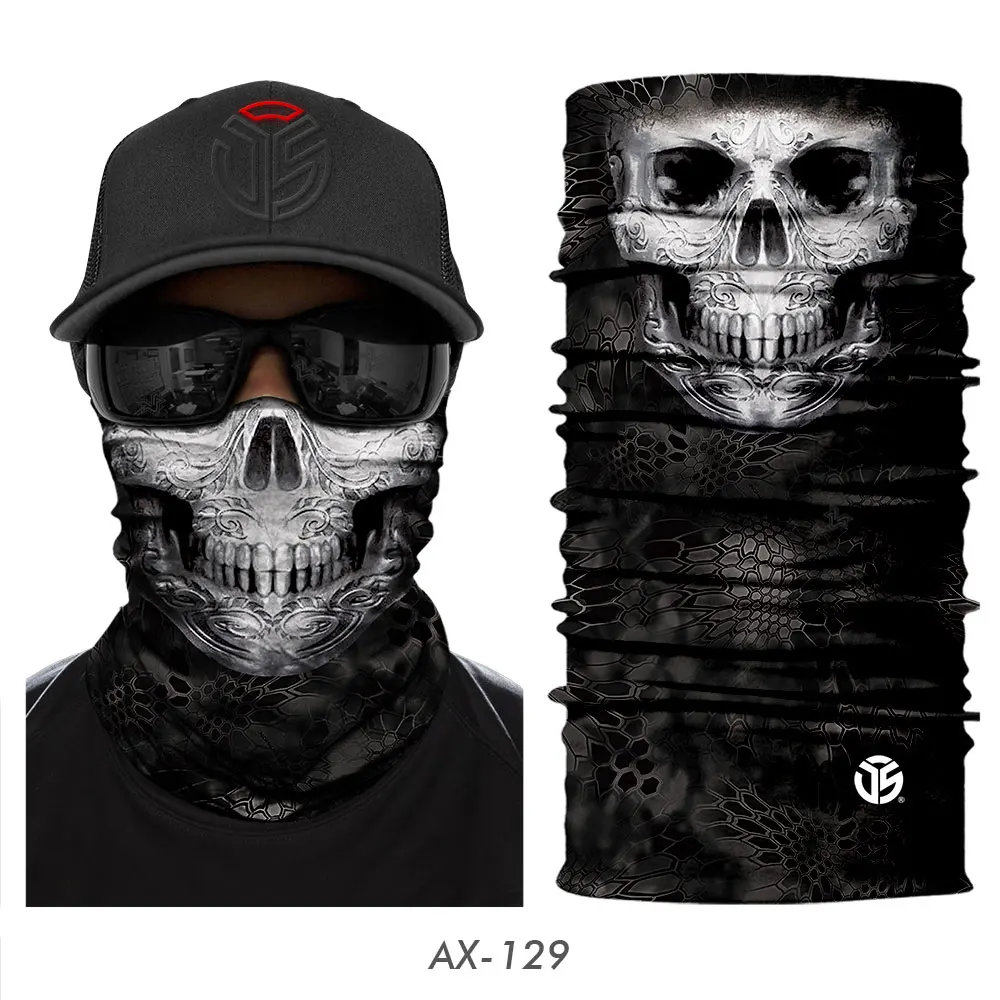 AX-129 3D Skull Ghost Balaclava Neck Gaiter Motorcycle Bandana Head Shield Skeleton Moto Biker Tube Scarf Headband Half Face Mask Men - Цвет: AX-129
