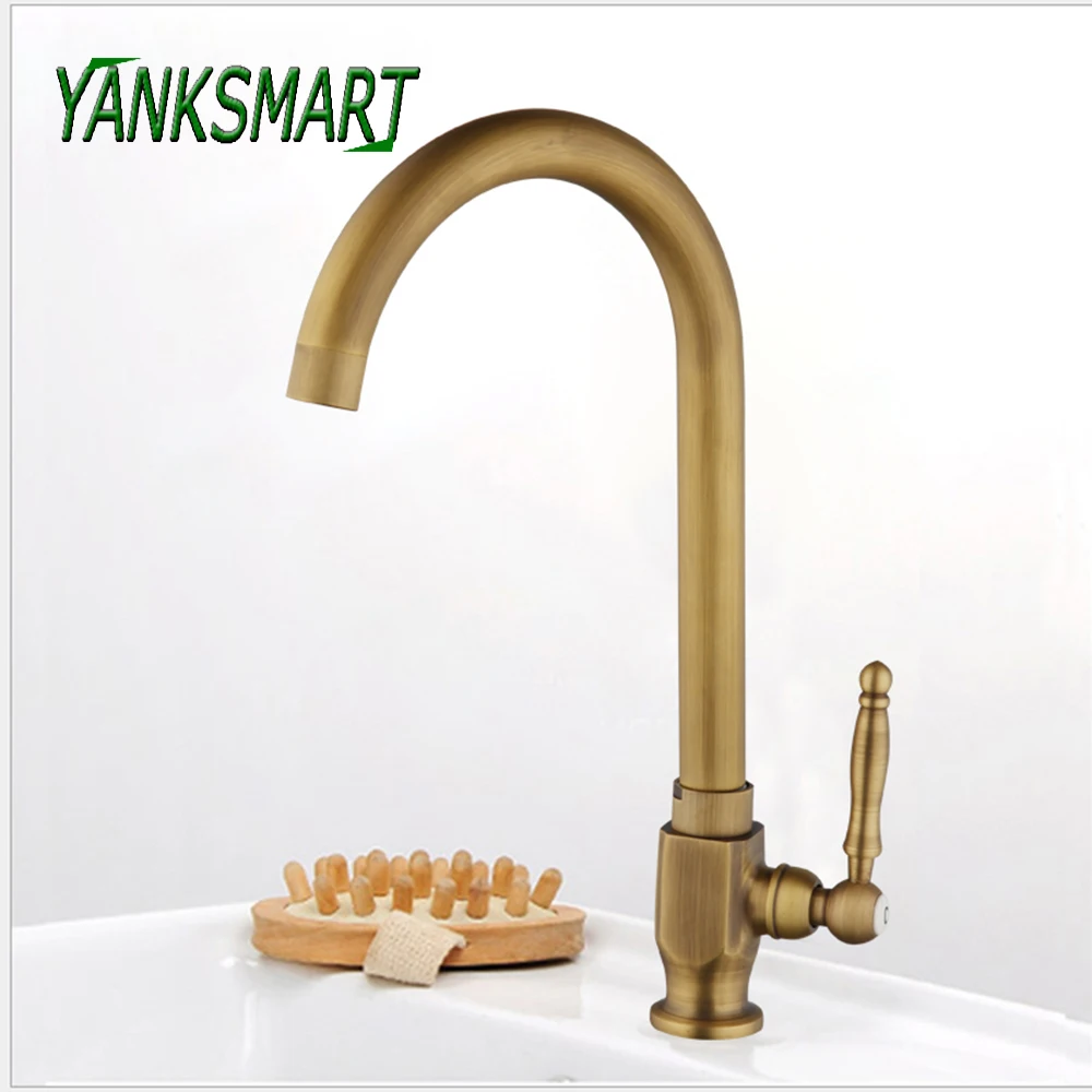 

YANKSMART Antique Brass Kitchen Faucet Single Handle Single Hole Only Cold Swivel Faucets Deck Mounted Basin Sink Water Tap