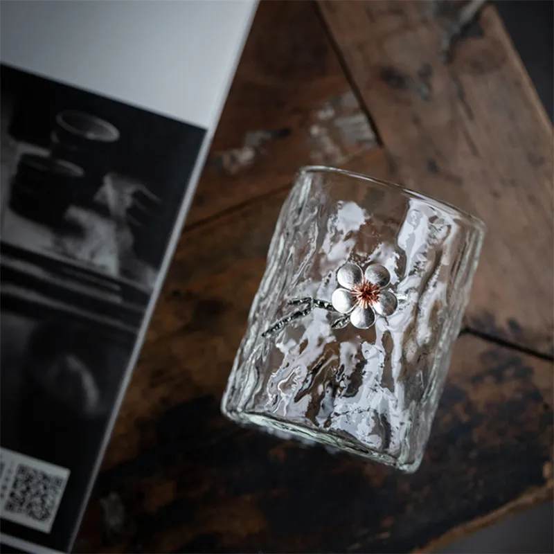 Японский стиль высокая емкость олово слива цветущее стекло чашка для чая