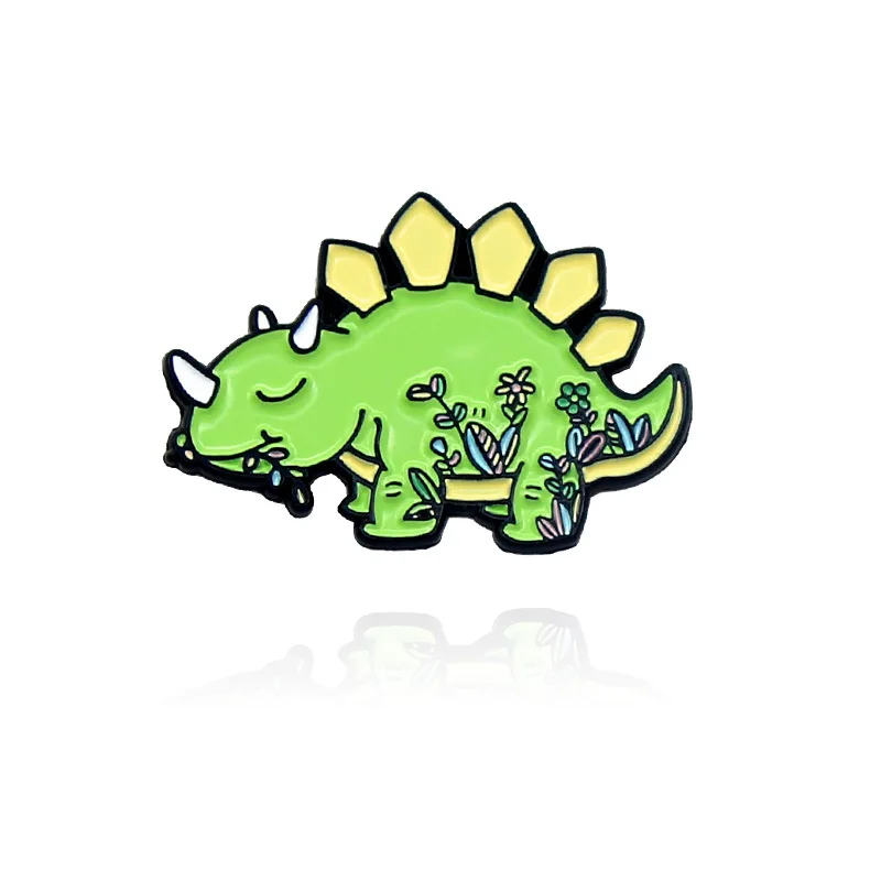 

Colorful Dinosaurs Enamel Brooch Plants and flowers grass Lapel Pin Vegetarian Dinosaurs Creative Badge Lovely animal pins