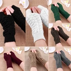 Женские теплые вязаные зимние перчатки, женские вязаные крючком рукавицы из искусственной шерсти, перчатки без пальцев, стильные зимние перчатки для рук