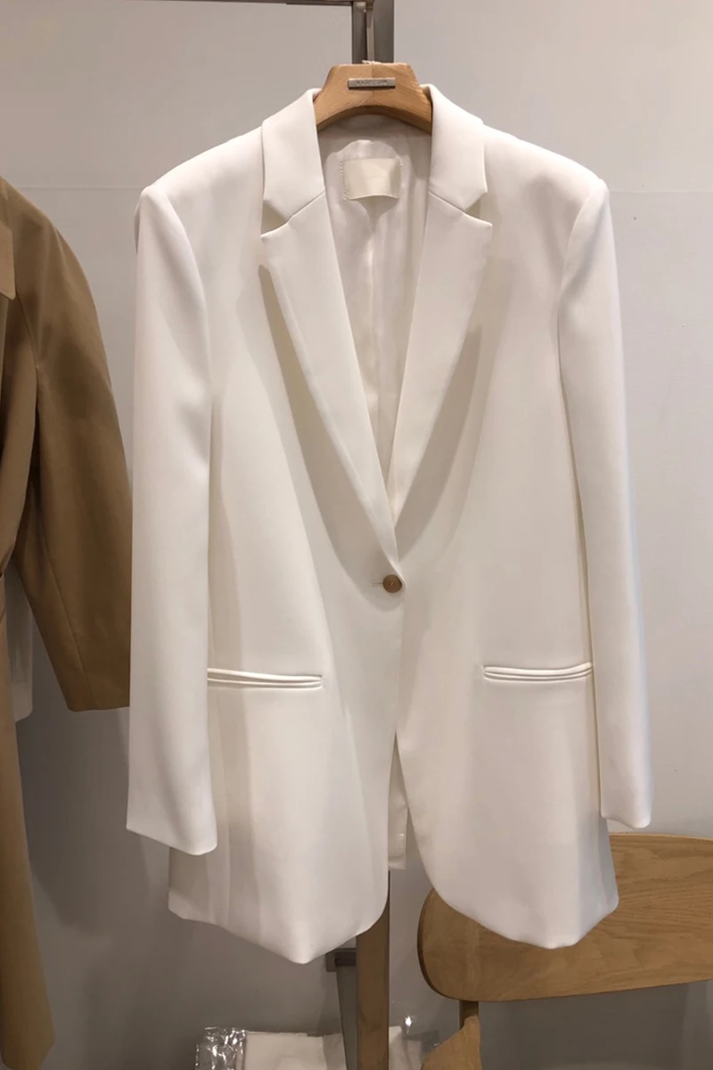 Женский свободный Блейзер простой однотонный белый Повседневный пиджак в