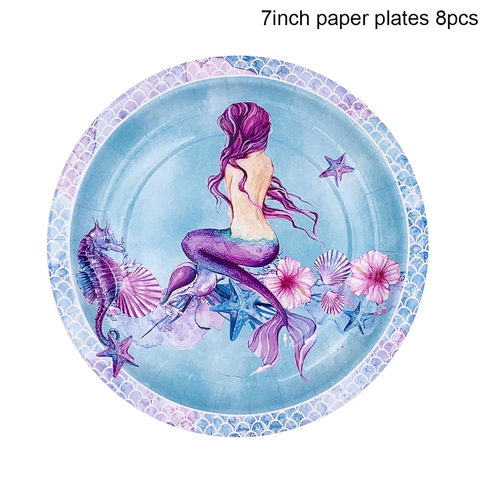 Маленькая Русалка День рождения украшения Дети 1st Одноразовые Партии Посуда