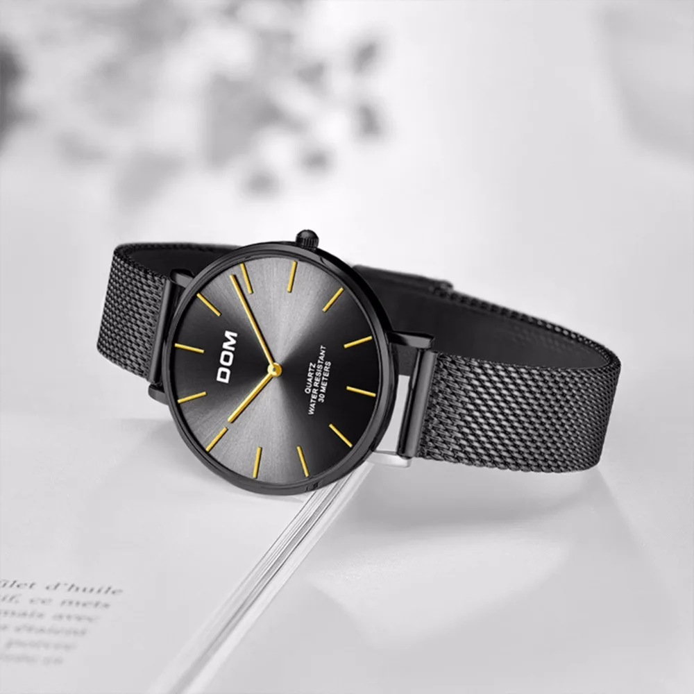 DOM женские часы черные роскошные кожаные Лидирующий бренд наручные