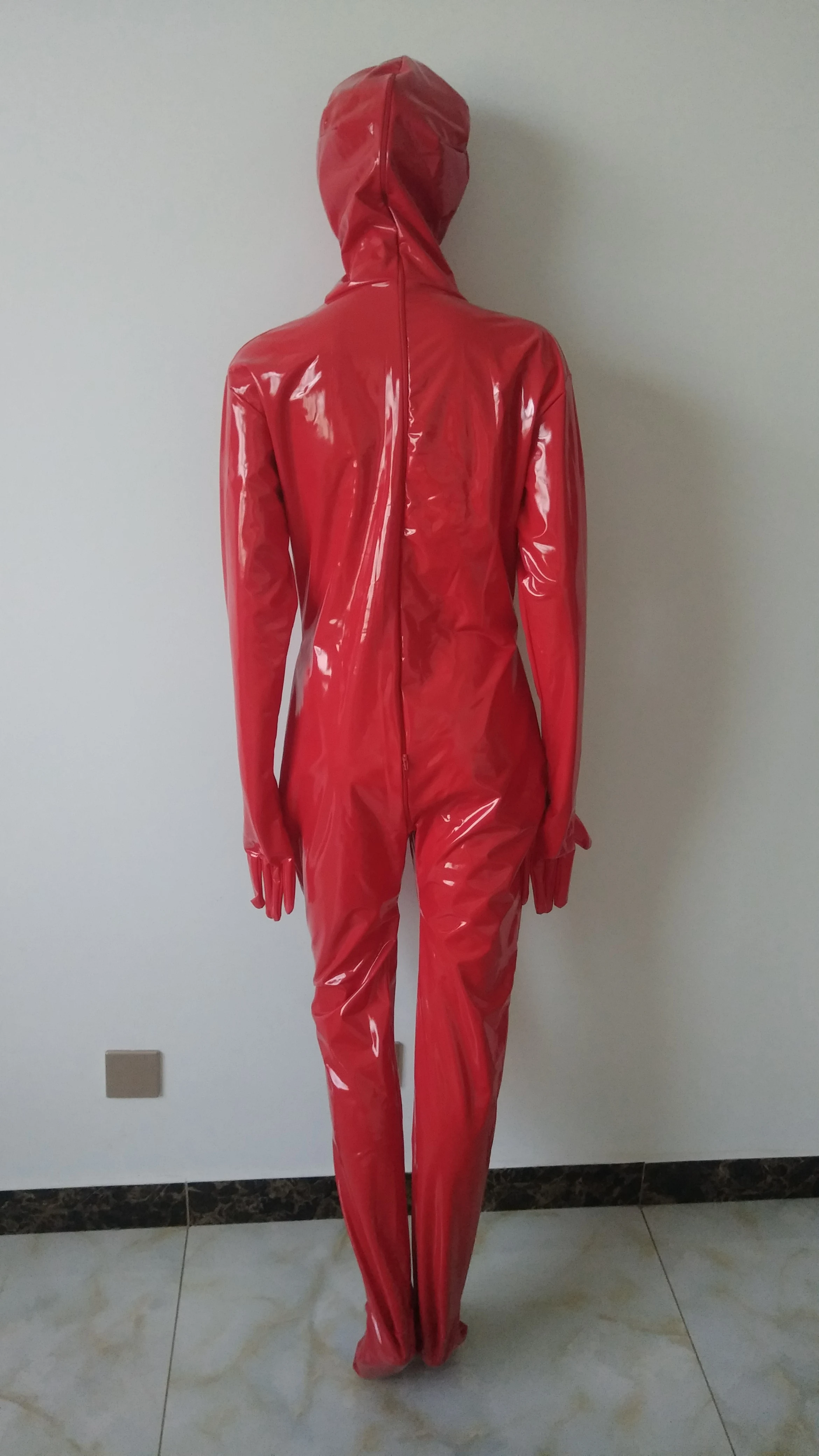 Женский костюм Зентаи красный блестящий из ПВХ с молнией на груди для взрослых| |