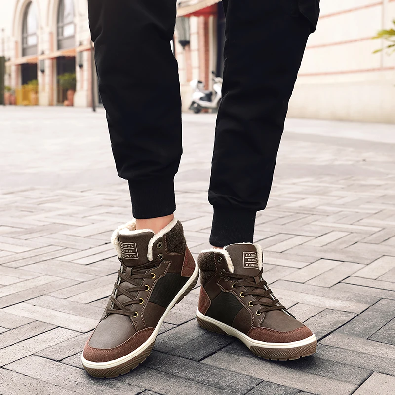 

men Boots Fashion Mens Winter Snow Ankle Boots High Top Casual fur warm Shoes Men genuine Leather Shoes Footwear botas hombre j3