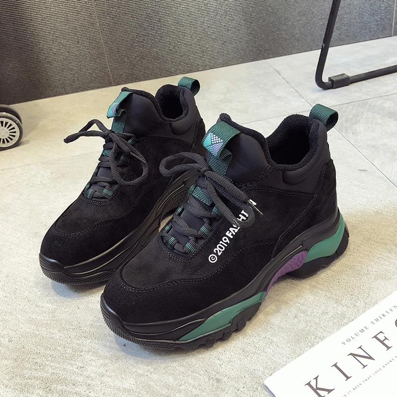 Rimocy Autumn Winter warm black sneakers women fashion platform shoes woman designer short Plush 6cm thick bottom chunky sneaker