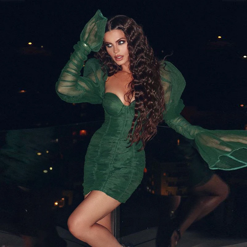 Новинка 2019 модное Стильное Клубное платье сексуальное зеленое женское с