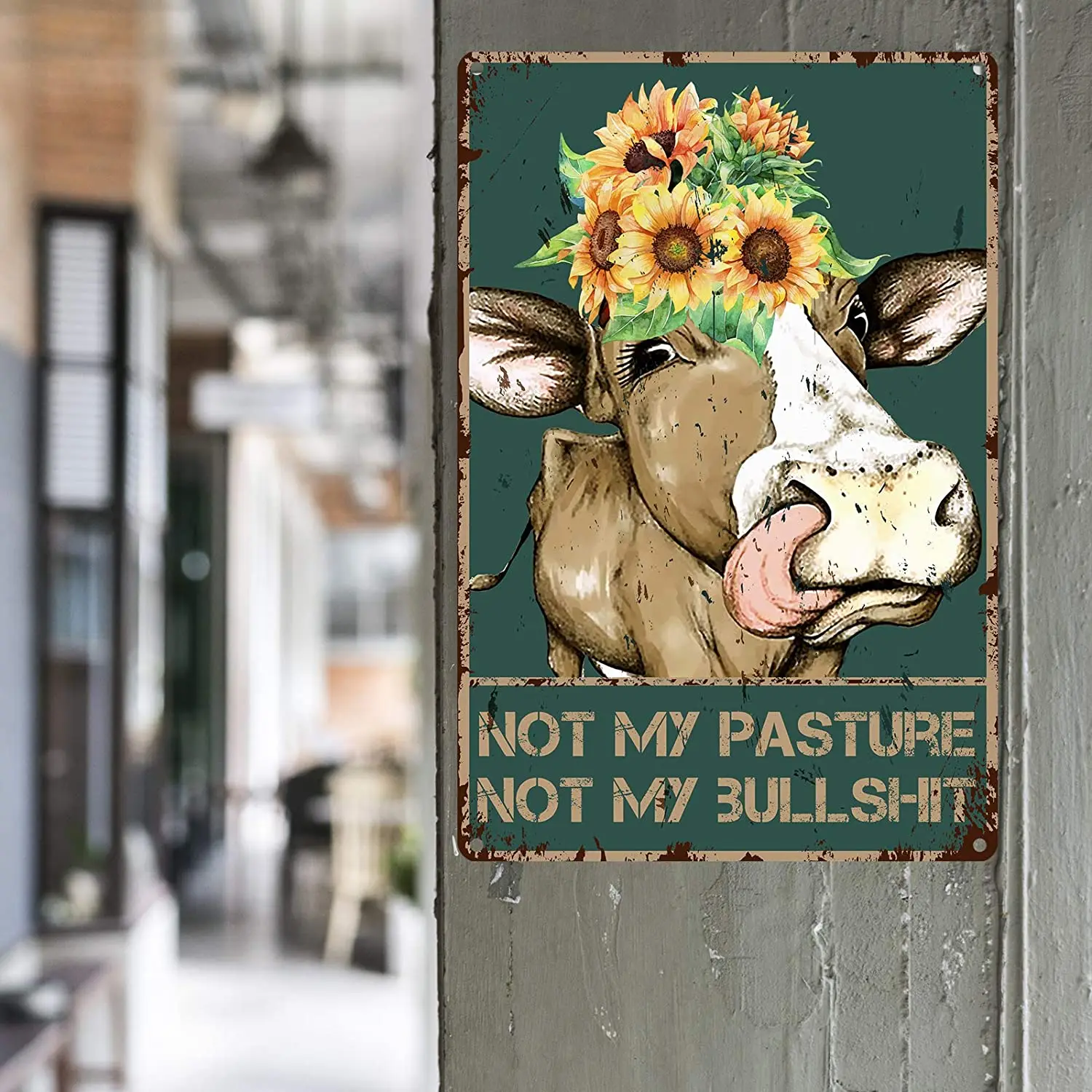 

Funny Bathroom Quote Metal Tin Sign Wall Decor - Vintage Farm Cow Tin Sign for Office/Home/Classroom Bathroom Decor Gifts