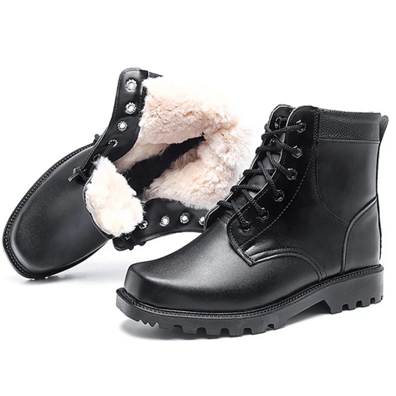 Зимняя Мужская Уличная обувь для тренировок кожаные ботинки с толстой шерстью