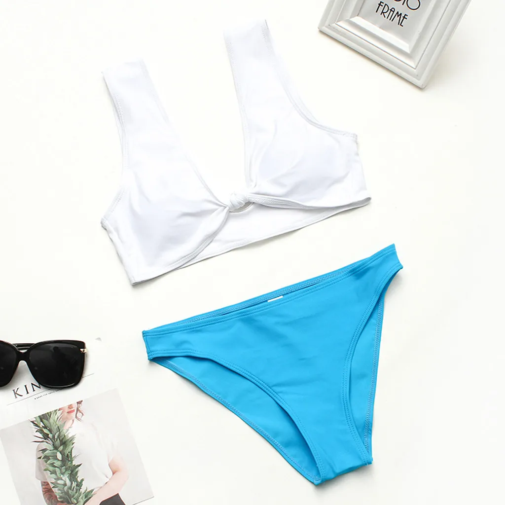 

bikini 2021 Women Solid Bikini Push-Up Pad Swimwear Bathing Beachwear Set bikini swimsuit tanga mujer #4