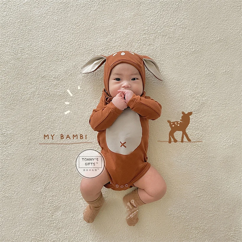 Baby Clothes Christmas Deer Costume Overall Baby Romper For Newborn Elasticy Infant Boys Jumpsuit With Hat Toddler Girl Clothing