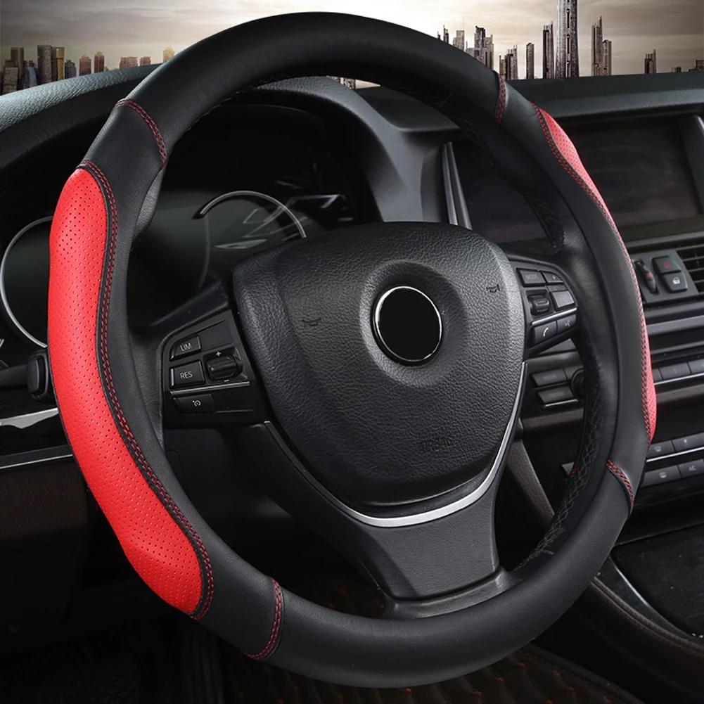 

Car Universal Anti-skid Car Steering Wheel Cover Breathable Sports Style Auto Leather Steering Covers Styling Accessories 38cm