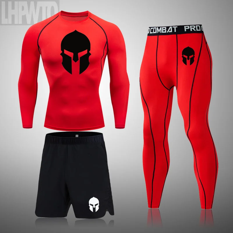 

Men's Running Set Gym Legging Thermal Underwear Spartan Compression Fitness Mma Rashguard Male Quick-drying Tights Track Suit