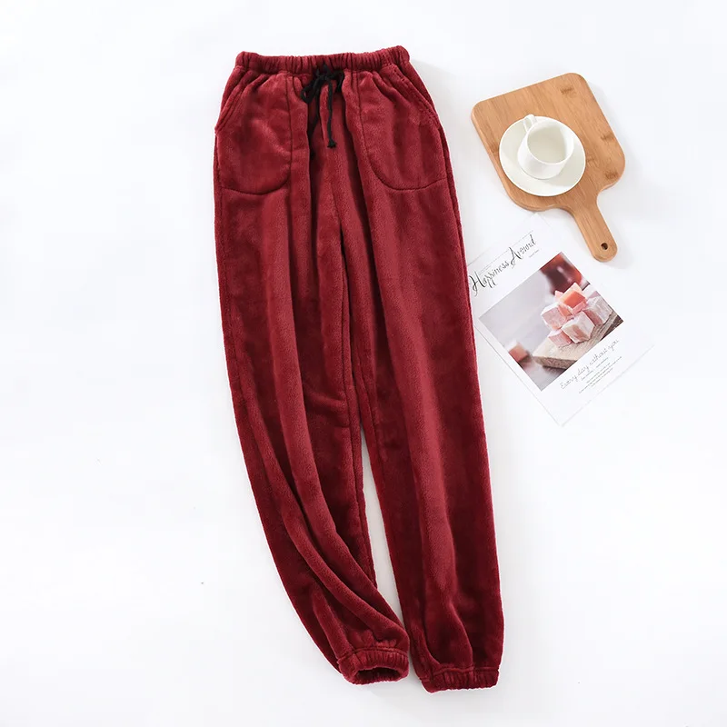 Japanese style new men's home pants thick flannel warm pants autumn and winter large size coral fleece trousers pajama pants