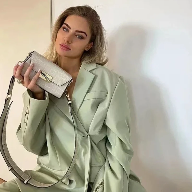 

Foridol Backless Button Green Long Oversized Blazer Jackets Women Vintage Fashion Loose Streetwear Coat Autumn Winter 2022 New