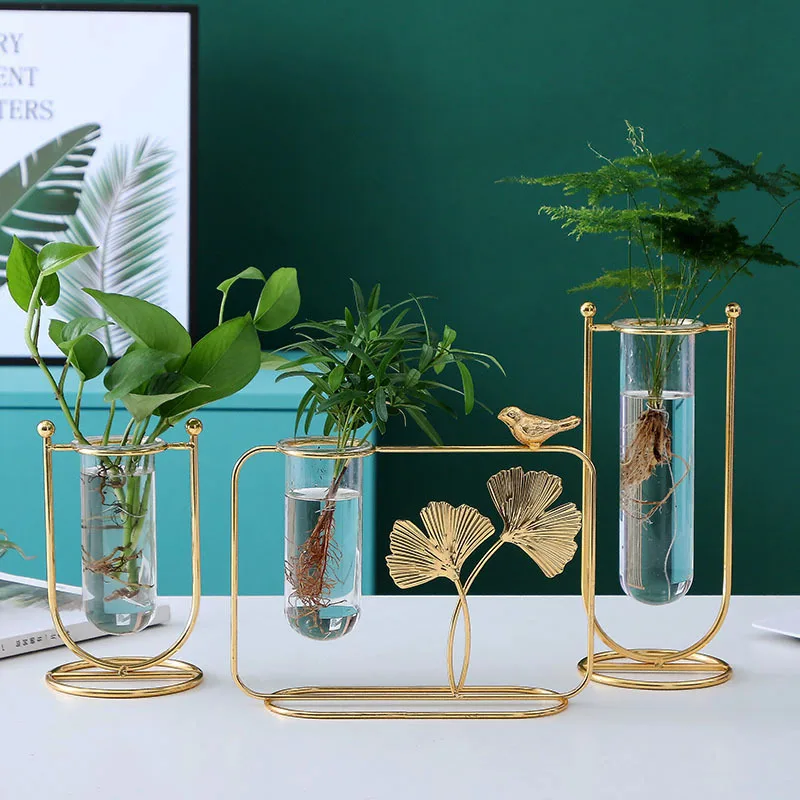 Скандинавские железные линейные вазы простая стеклянная ваза Золотая рамка