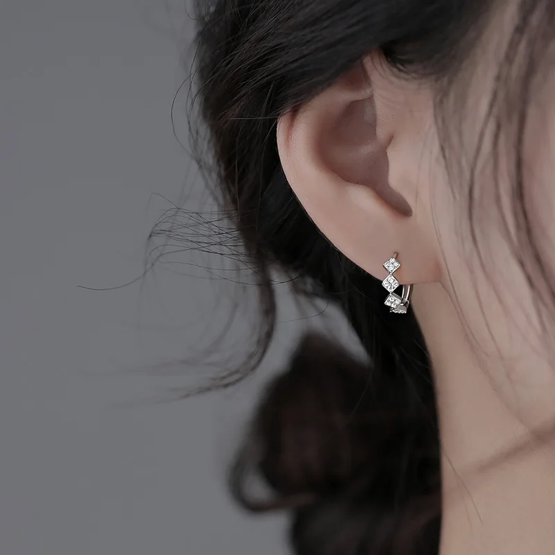 

925 Sterling Silver Zircon Square Stud Earrings For Women Girls Wedding Jewelry Pendientes eh1152