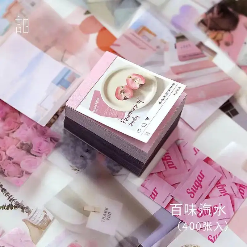 

400sheets Retro Small Fresh Kawaii Notepad Scrapbook Diy Diary Decoration Mini Card LOMO Card Stationery Notepad Memo
