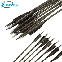archery wood grained carbon arrows 612pcs spine 350 with real turkey feather 31 inch for compound bow recurve bows accessory
