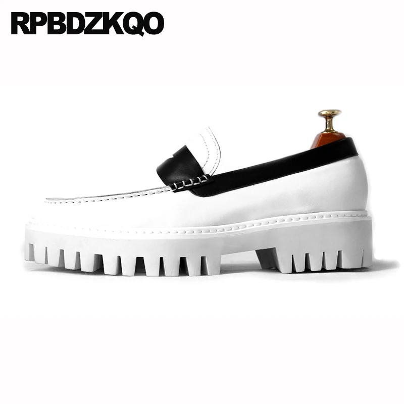 Мокасины мужские из натуральной кожи белые на платформе | Обувь