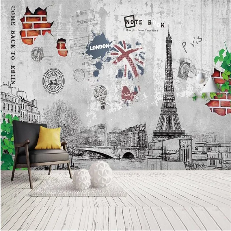 Европейский ретро ручная роспись Париж башня город здание серый цементный фон