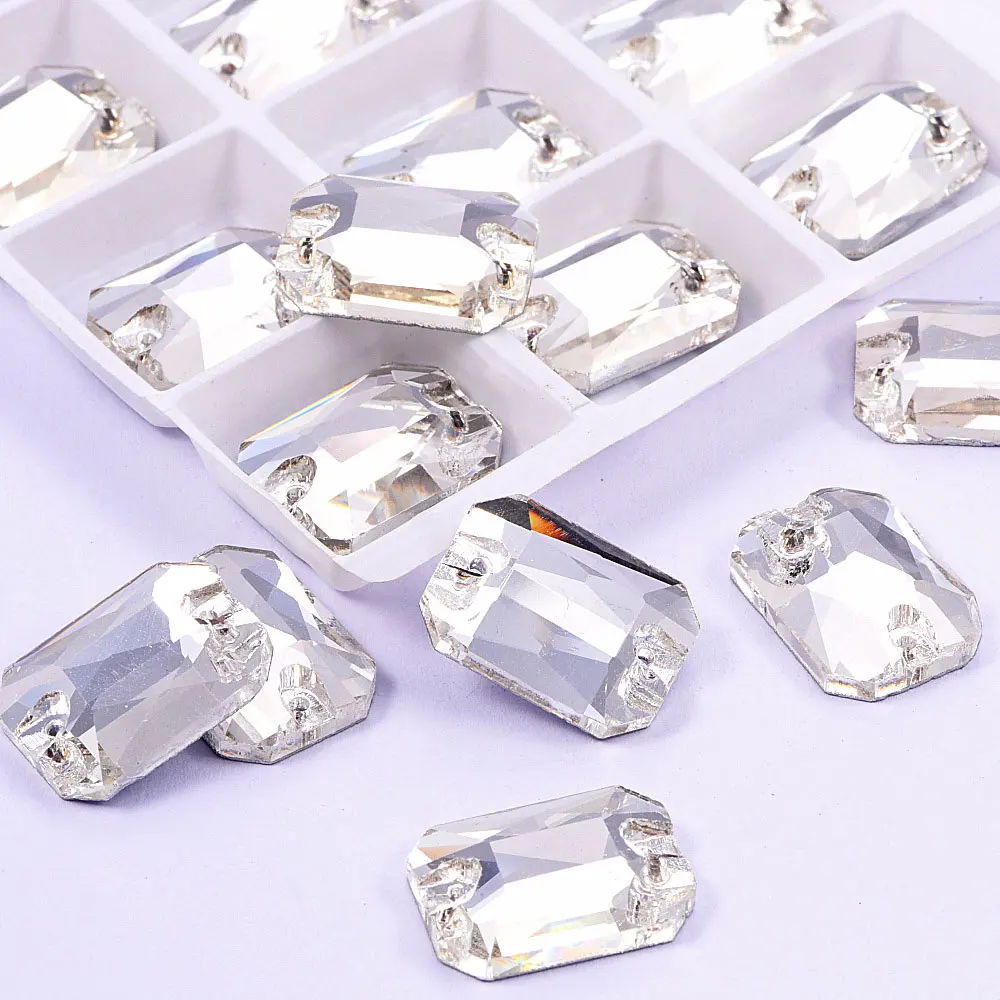 Прямоугольные стразы Octangon кристалл AB для шитья стеклянные белые одежда B1076|button