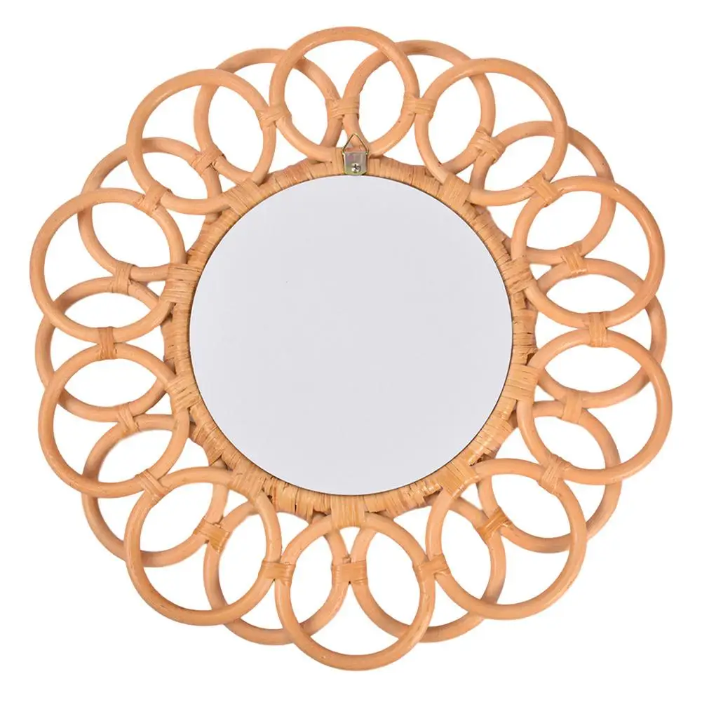 Espelho de Maquiagem Espelho de Parede para Liv Rattan Inovador Arte Decoração Redonda Vestir Banheiro Parede Pendurado Espelho Decorativo