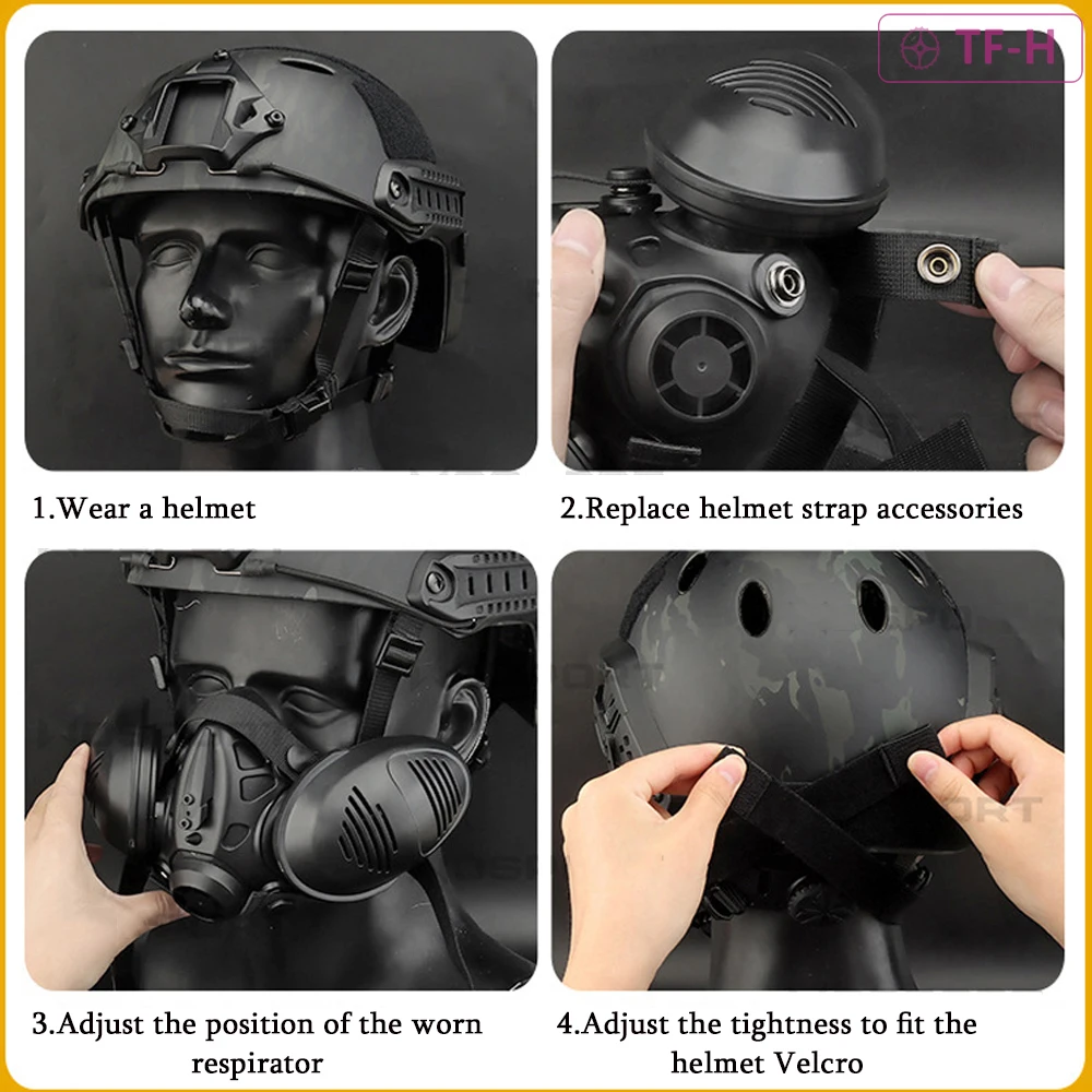 Тактическая двусторонняя полумаска-респиратор для газа с адаптацией под шлем, в виде реквизита для пэйнтбола, аирсофта, военной игры CS и косплея. Защита.