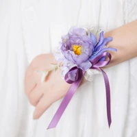 vintage wrist flowers for bridesmaids artificial purple pink hand flower bracelet for wedding