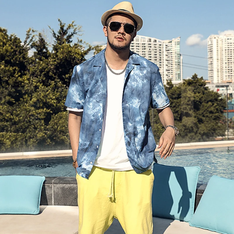 Летняя мужская рубашка с коротким рукавом и принтом в пляжном стиле