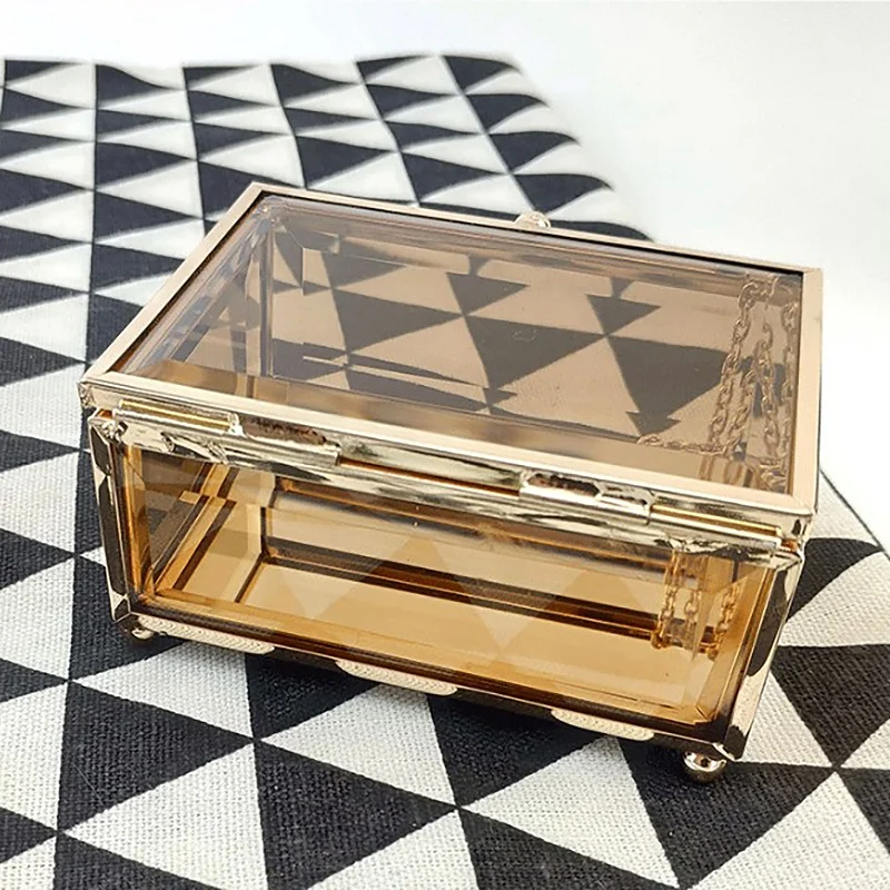 

Glass Jewelry Box Vintage Clear Glass Holder Jewelry Storage Organizer for Dressing Table Decoration Storage Jewelry Box