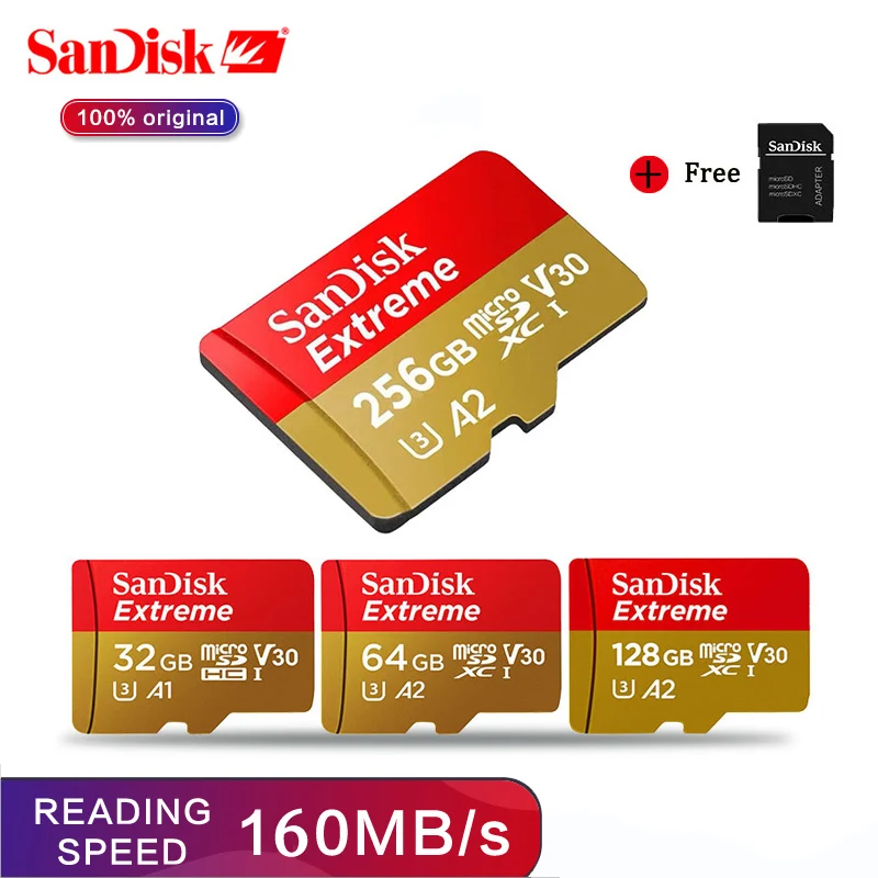 Micro SD карта памяти Sandisk A2 64 ГБ 128 256 160 стандарта SDHC/SDXC 32 100 дюйма с адаптером для