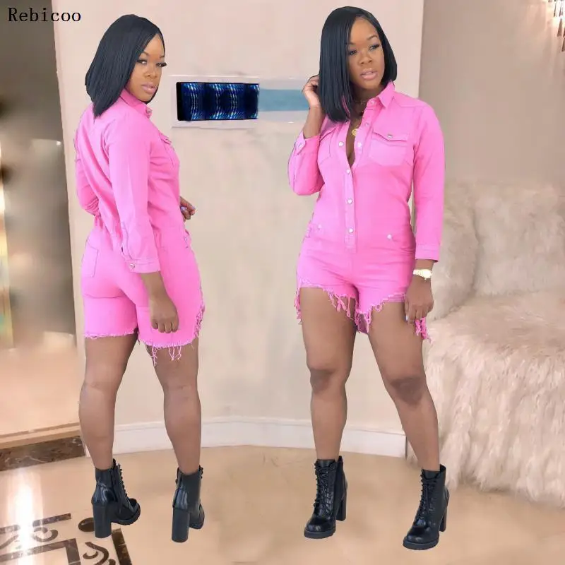 

The New Womens Shirt Denim Playsuits Women Spring Casual Long Sleeve Elegant Short Jumpsuit Loose Fashion Sexy Jumpsuit Rompers