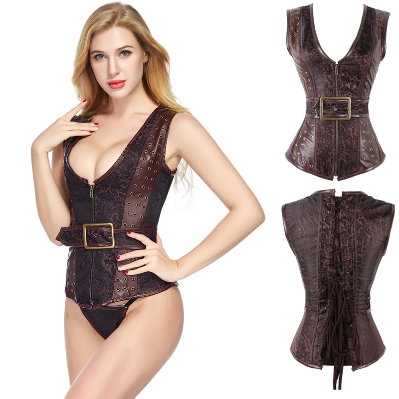 Корсет на молнии Женский пикантный корсет в готическом стиле с глубоким