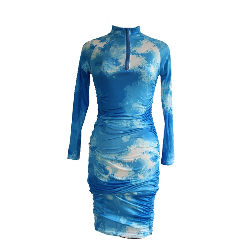 

YSDNCHI Women Summer Sexy Vestido Bodycon Pencil Dress 2020 New Stand Collar Zipper Deep V-neck Solid Stretch Bodycon Party