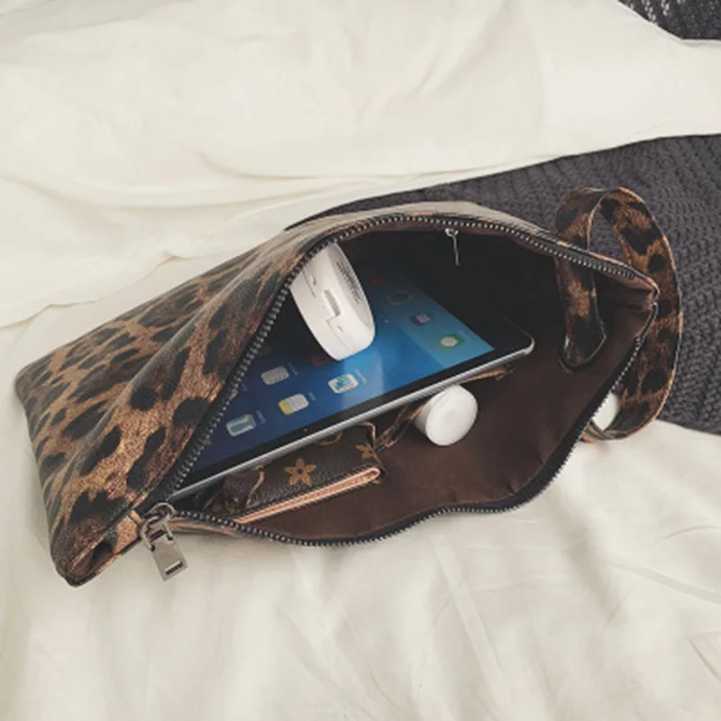 Новая модная женская сумка с петлей для запястья большой кошелек леопардовым