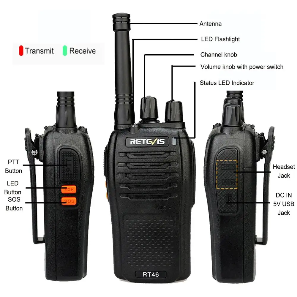 Рация RETEVIS RT46 6 шт. PMR Radio PMR446 FRS Портативное двухстороннее радио VOX Зарядка Micro USB
