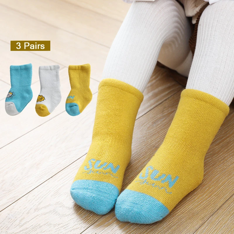 

3 пары, Детские хлопковые носки, на осень и зиму