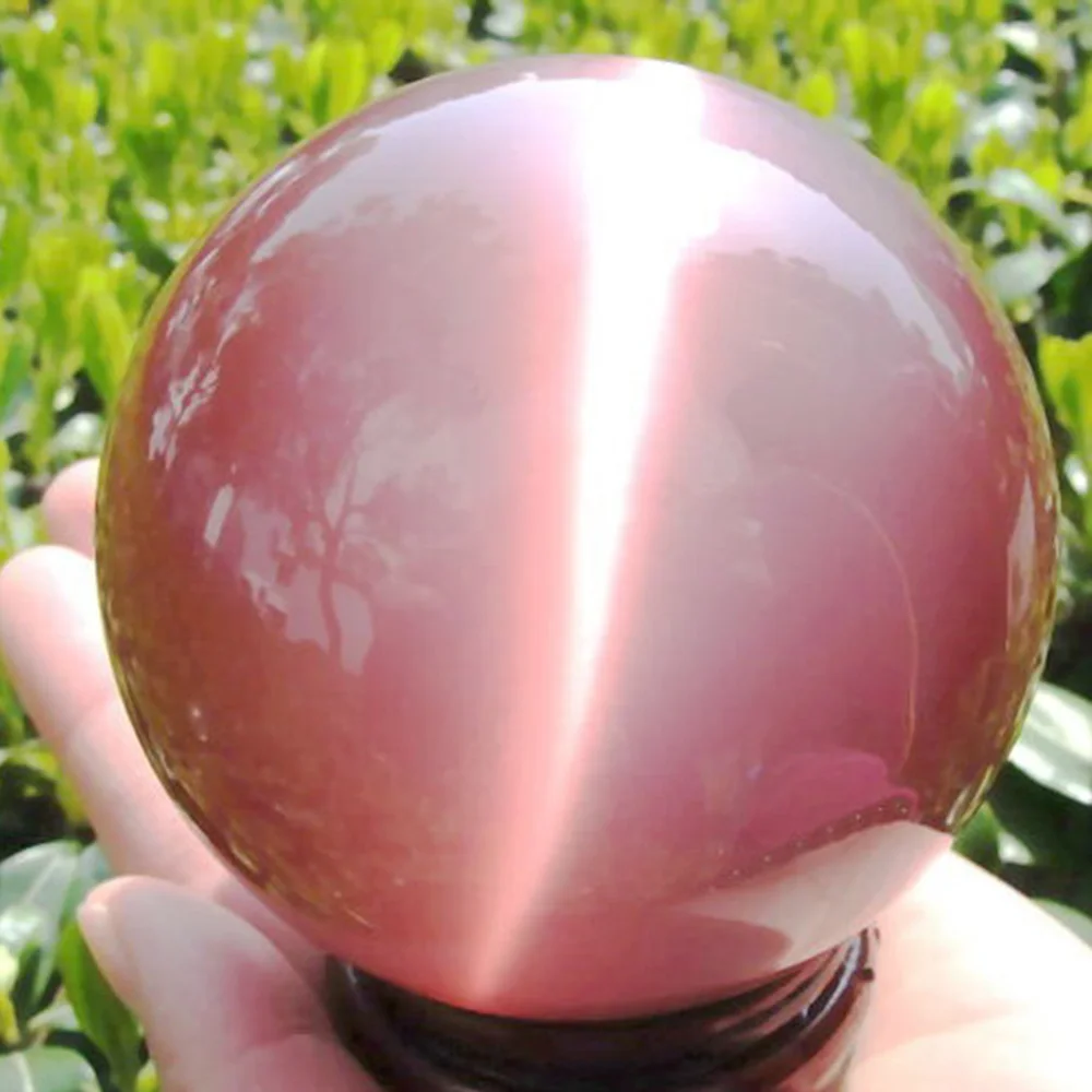 

40mm Beautiful Asian Rare Natural Quartz Pink Cat Eye Crystal Healing Ball Gemstone Sphere