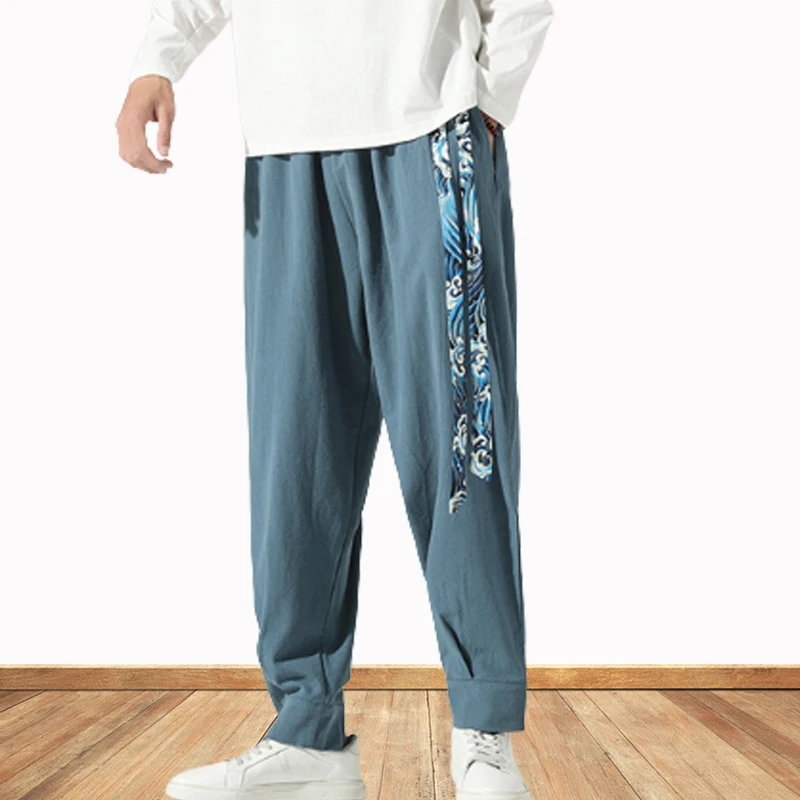 

Plus Size Men's Harem Pants Straight Soft Trousers Retro Cotton Linen Belt Drape Loose Wide-Leg Pants